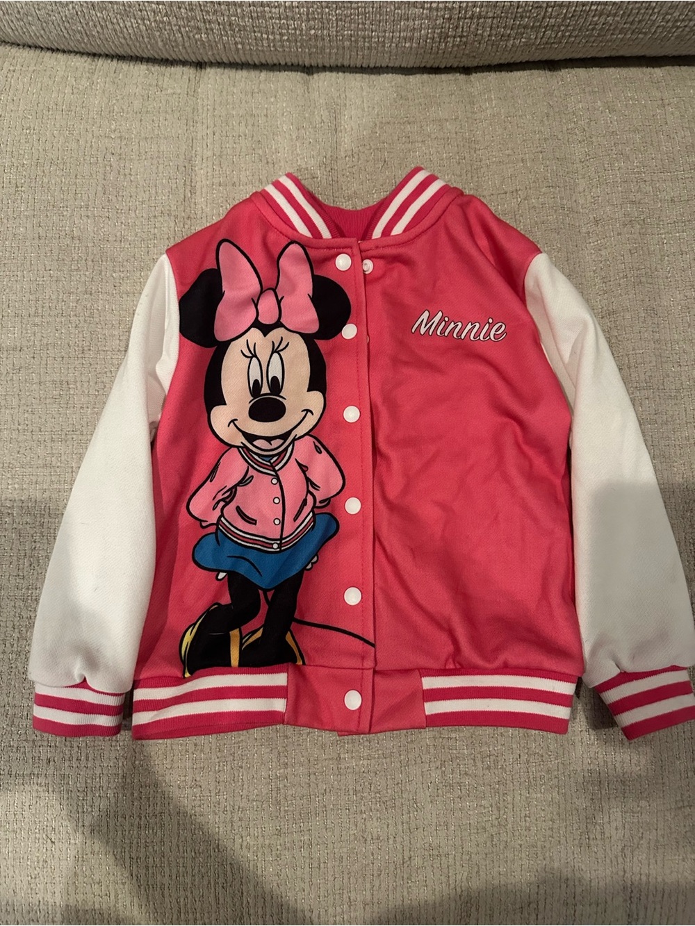 Disney Pink & White Minnie Varsity-Style Jacket Size 4/5